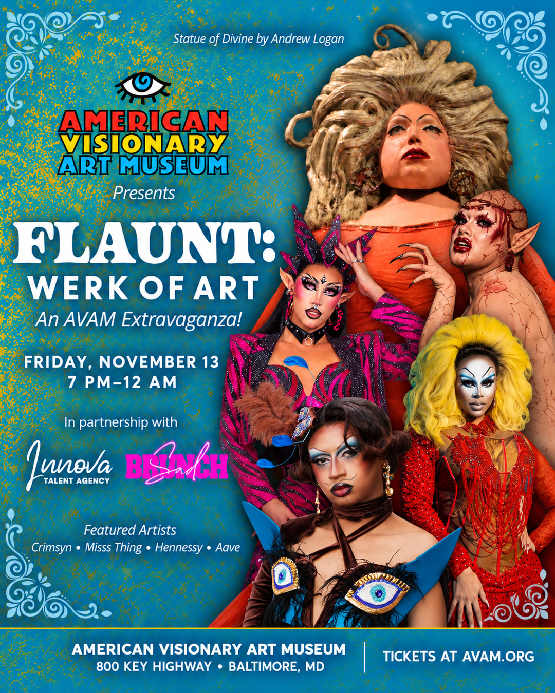 Flaunt: Werk of Art featuring Crimsyn, Misss Thing, Hennessy and Aave — American Visionary Art Museum, Baltimore — Friday, November 13, 2026, 7 PM to midnight