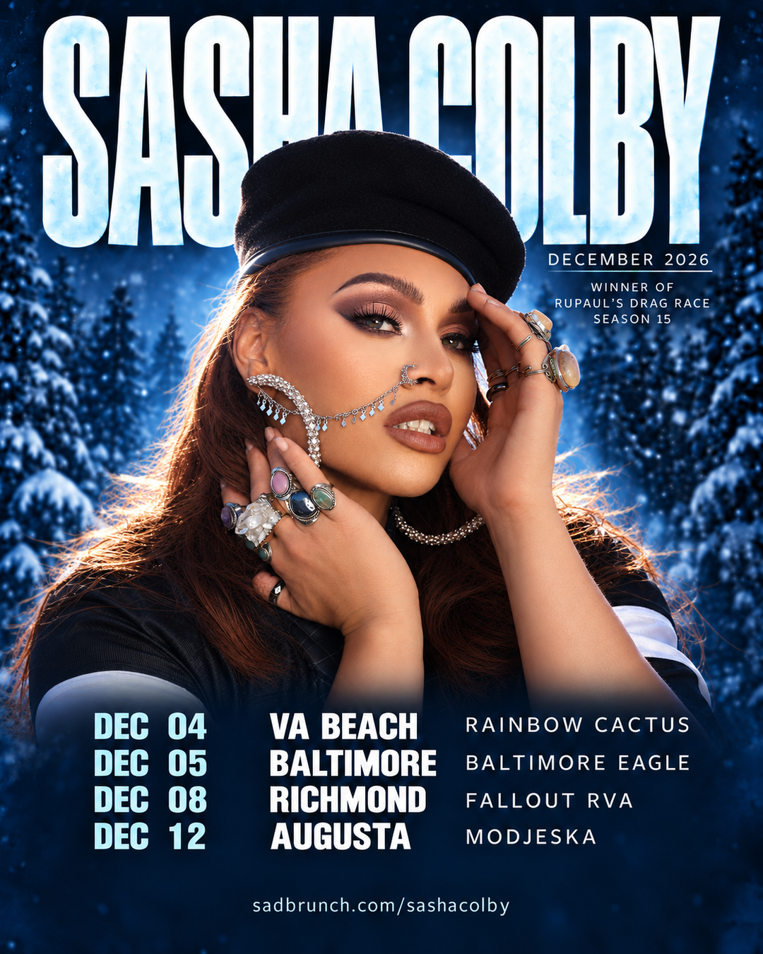 Sasha Colby — December 4–12, 2026 tour — Virginia Beach, Baltimore, Richmond and Augusta